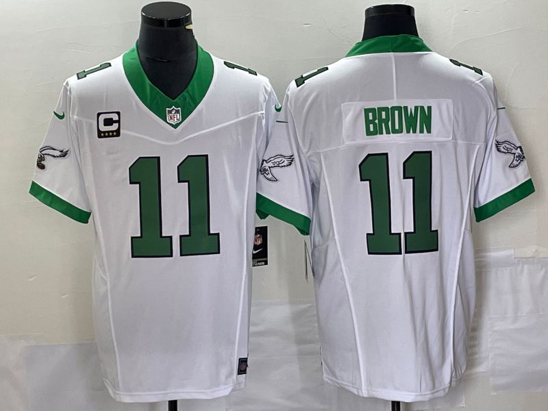 Men Philadelphia Eagles 11 Brown White Nike Throwback Vapor Limited NFL Jersey